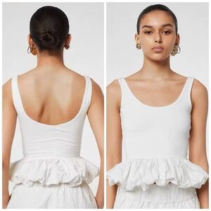 White Peplum Tank Top Sleeveless Fitted‎ Ruffle Hem Trendy Modern Women's